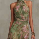 Livia | Elegantna Maxi Halter Haljina s Cvjetnim Uzorkom